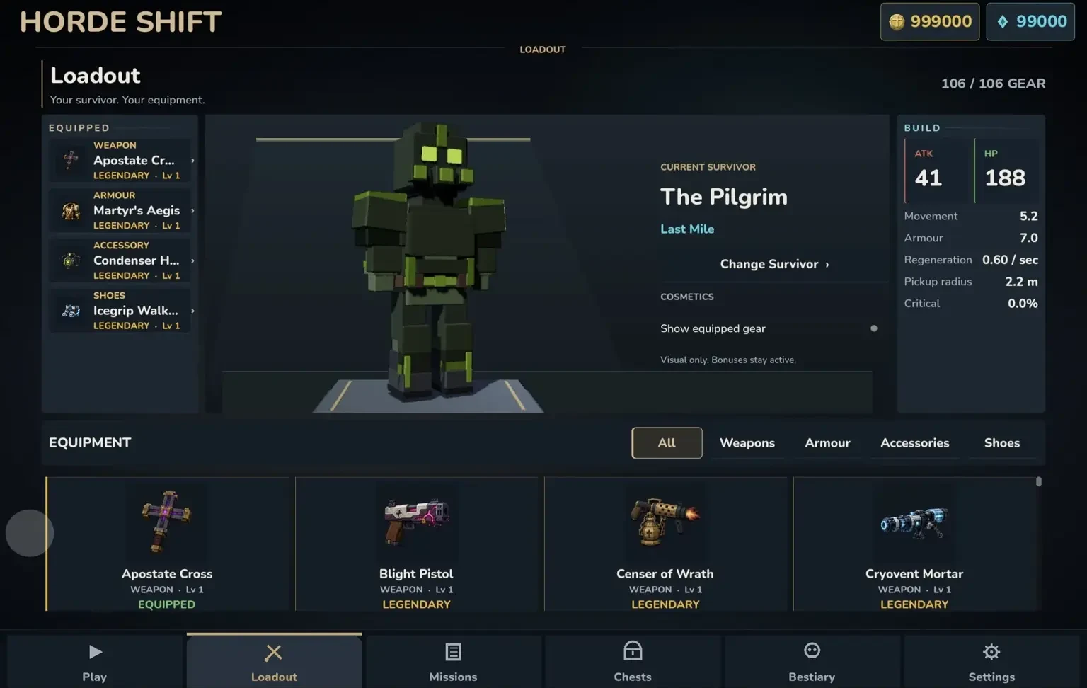 Horde Shift loadout screen with visible equipped gear