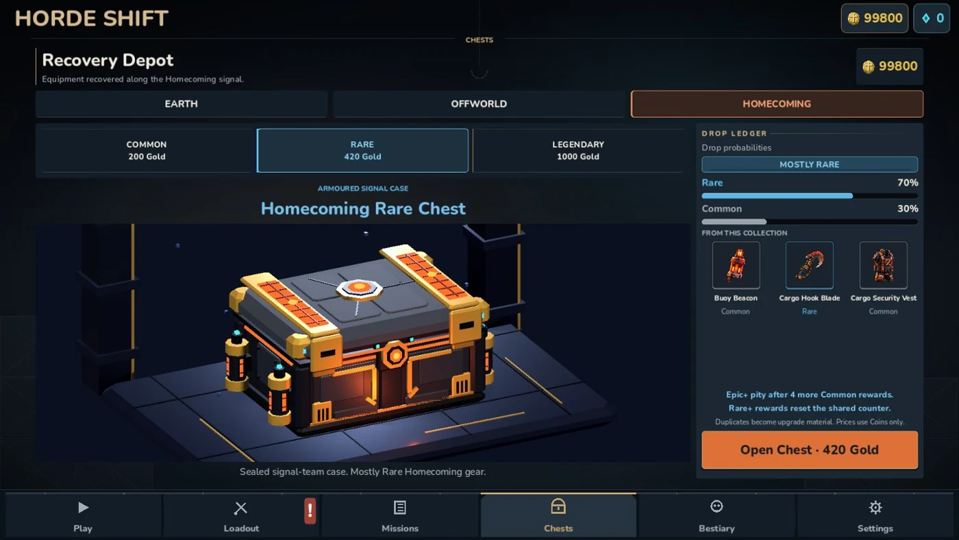 Recovery Depot del gioco con la collezione Homecoming e il forziere Rare